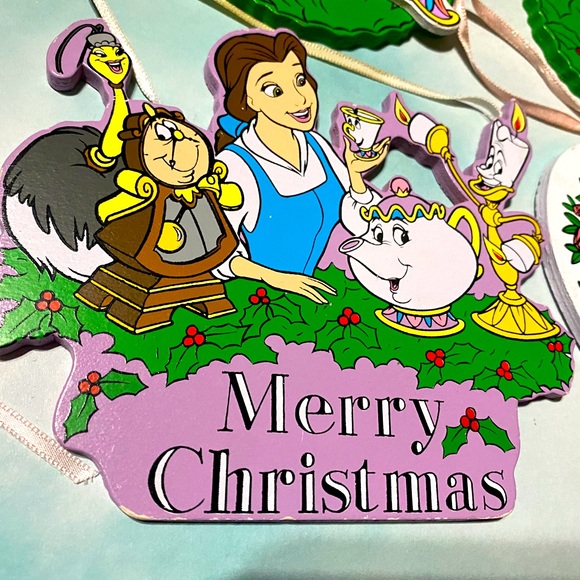 DISNEY’S BEAUTY & THE BEAST VTG 90s KURT ADLER WOODEN HANDCRAFTED XMAS ORNAMENTS - Picture 3 of 16